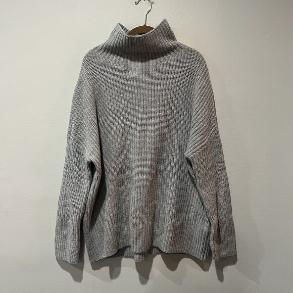 Naadam Wool Cashmere Turtleneck Sweater Women’s Small Gray Ribbed Fisherman - Picture 1 of 5